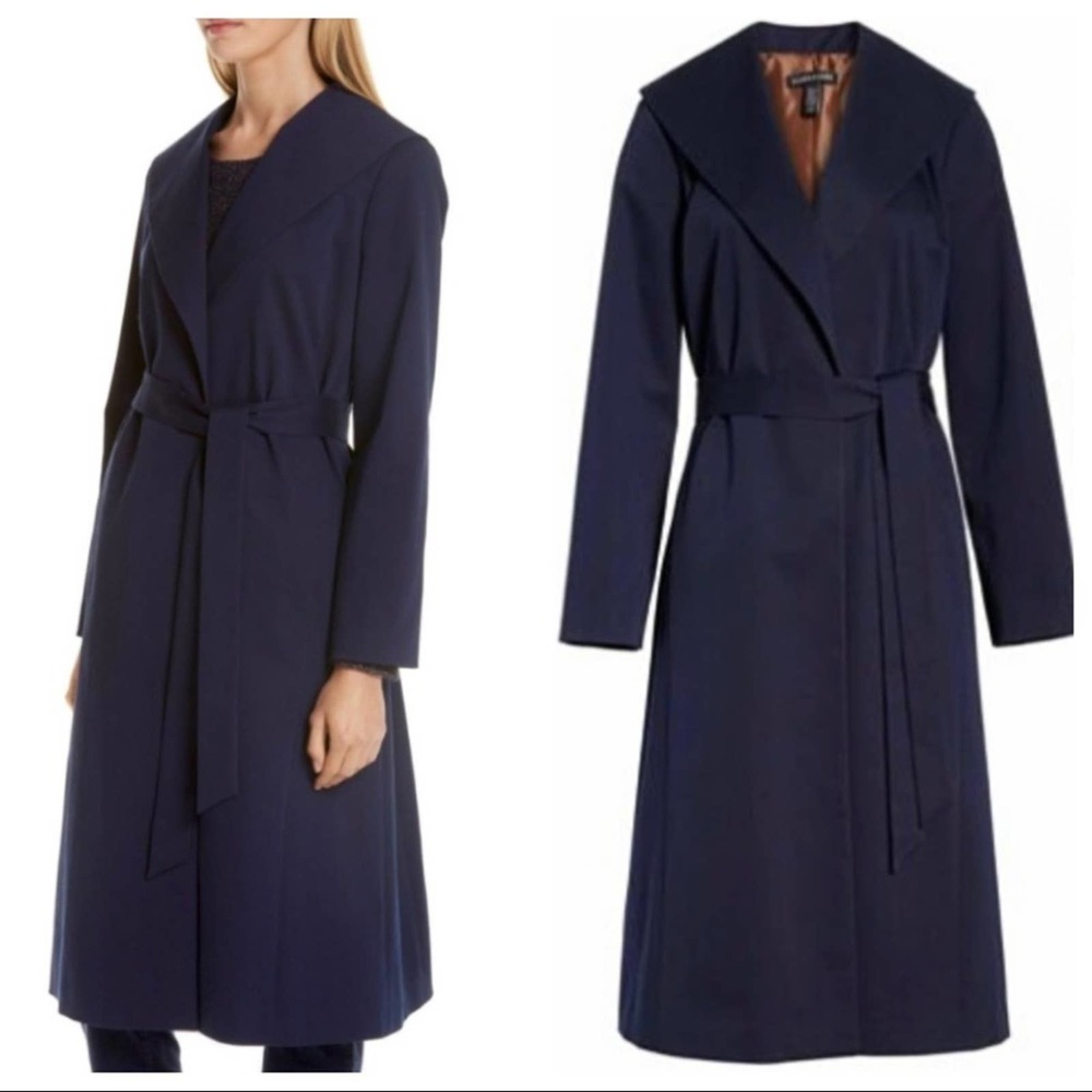 EILEEN FISHER $498 NWT Belt Navy Blue Trench Coat - Picture 5 of 15